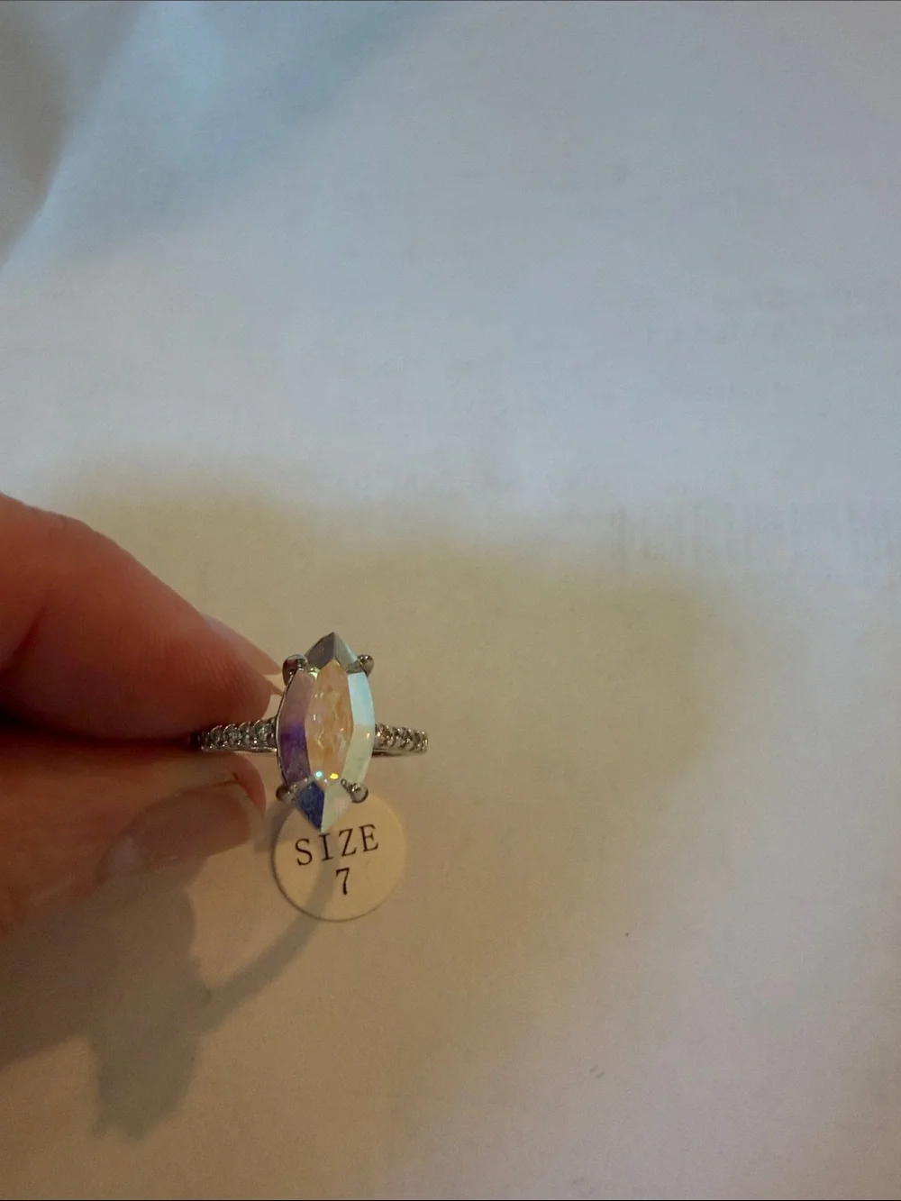 Crystal Marquise Opal Aura Ring in Iridescent White - Size 7